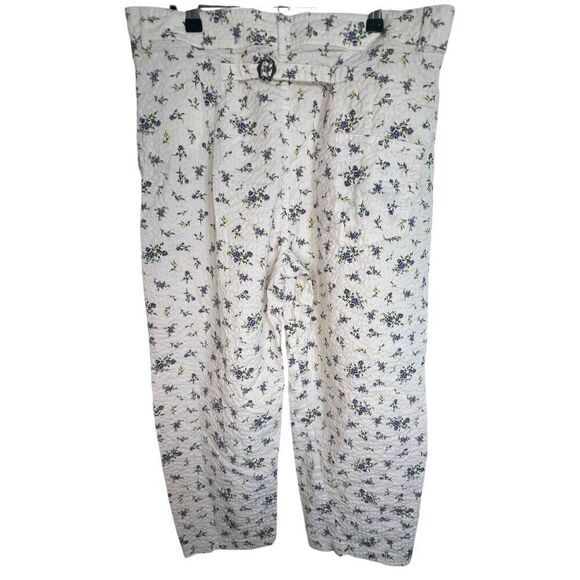 ZARA White Floral Pattern Seersucker High Waisted Cropped Pants - Picture 5 of 5